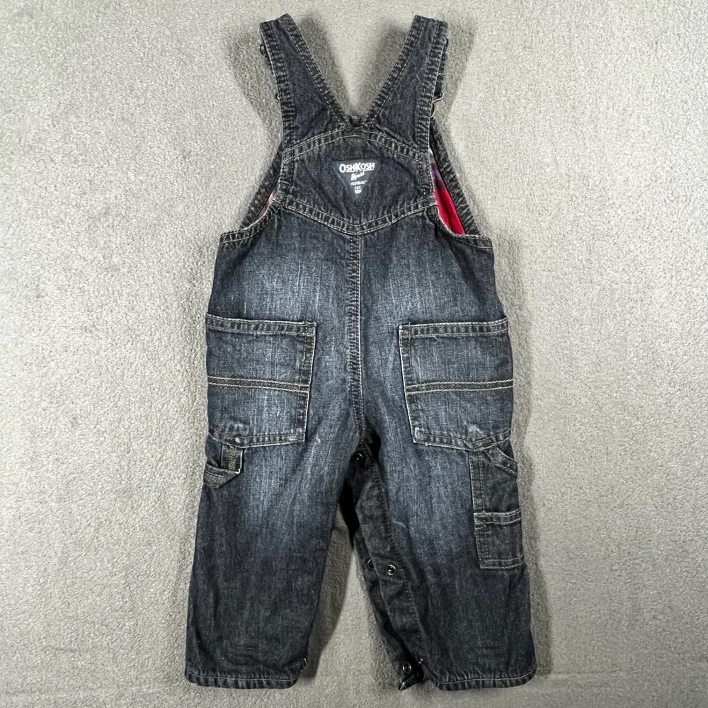 OshKosh B'Gosh Denim Overalls 9M Dark Wash Plaid Lined‎ Baby